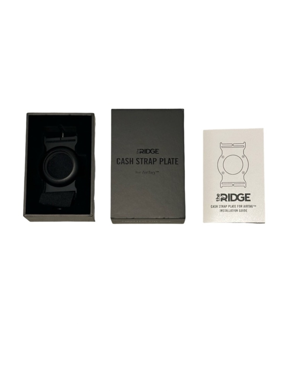 The Ridge Cash Strap Plate for AirTag Minimalist Wallet Attachment Black